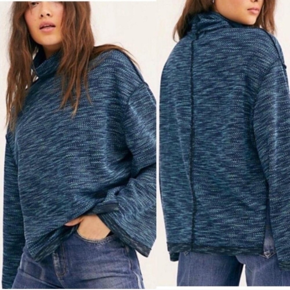 Free People We the Free blue Sunny Days oversized turtleneck sweater